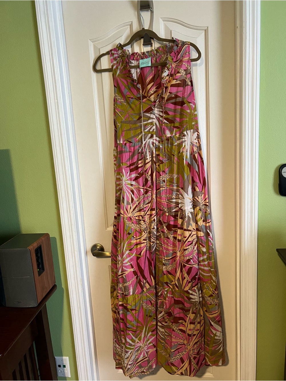 Tropical Pink & Olive Sleeveless Maxi Dress